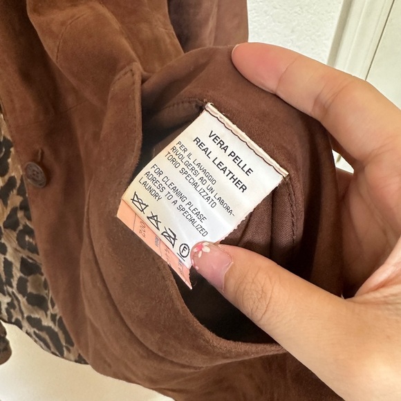 Dolce & Gabbana VTG Brown Leather Suede Leopard Print Trench Jacket Coat Blazer - Picture 9 of 14